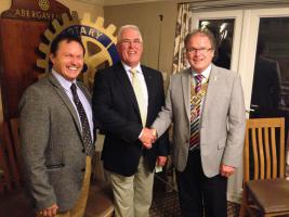President Paul Jordan (right) is pictured welcoming Charles Harper into Rotary. Keith Davies (left)introduced Charles to the club.